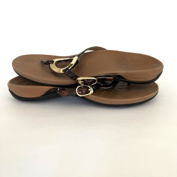 VIONIC KARINA Flip Flops Sandals Tortoise Look Brown Gold Ring SIZE 9 - Picture 3 of 7